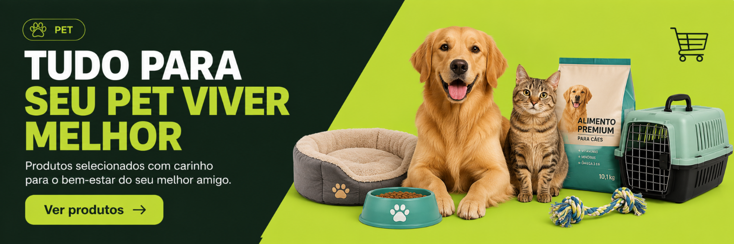 Tudo para seu pet viver melhor — caminha, ração, brinquedo, transporte